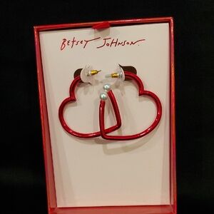 Betsey Johnson Metallic Red Heart Earrings